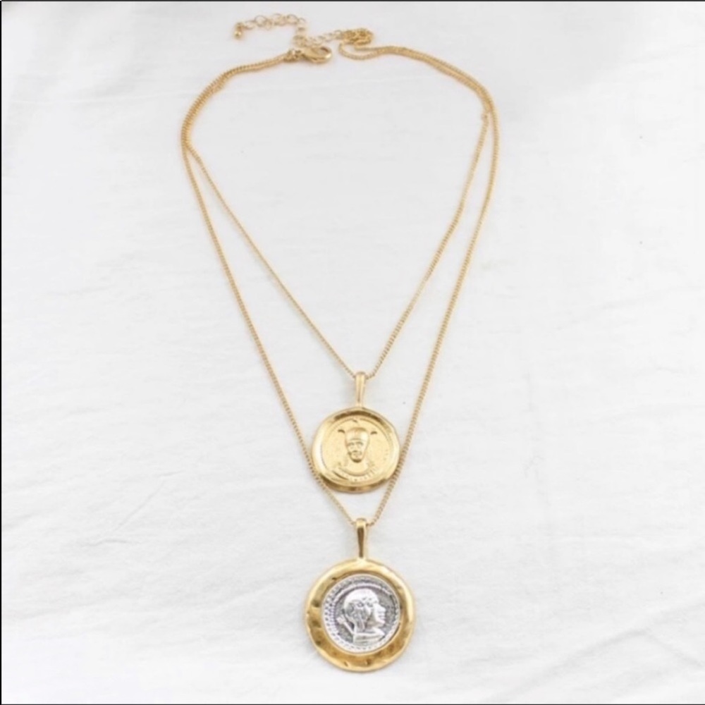 NEW 18K Gold Vintage Coind Double Chain Necklace - Picture 3 of 5